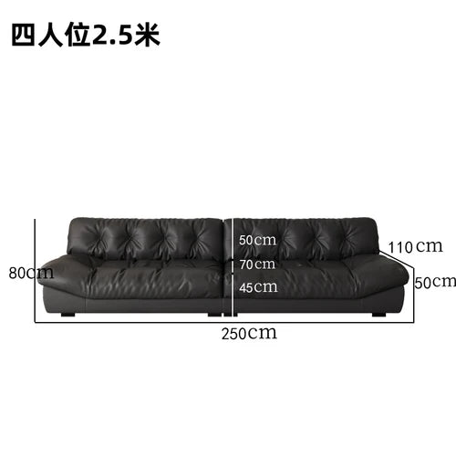 Sofa top layer cowhide technology fabric small apartment living room black straight row three people.