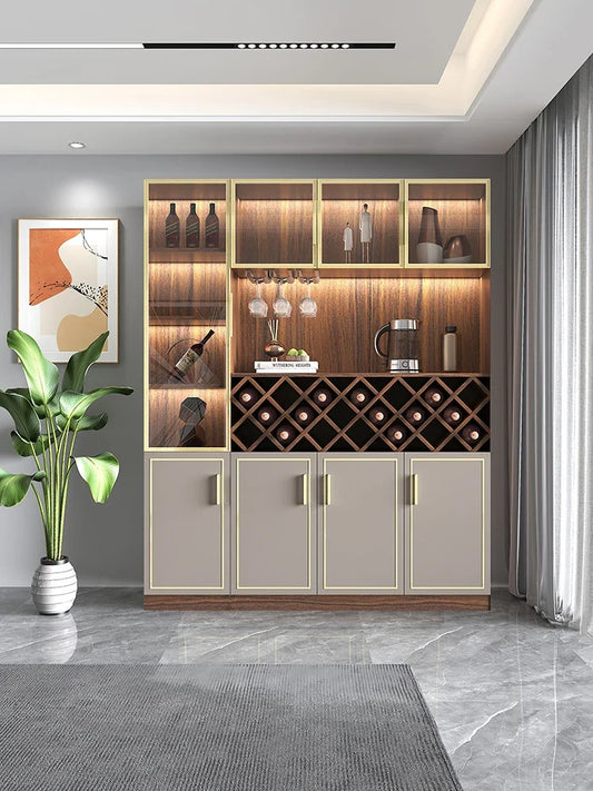 Solid wood wine cabinet glass door display living room high-end wall red wine high cabinet combination