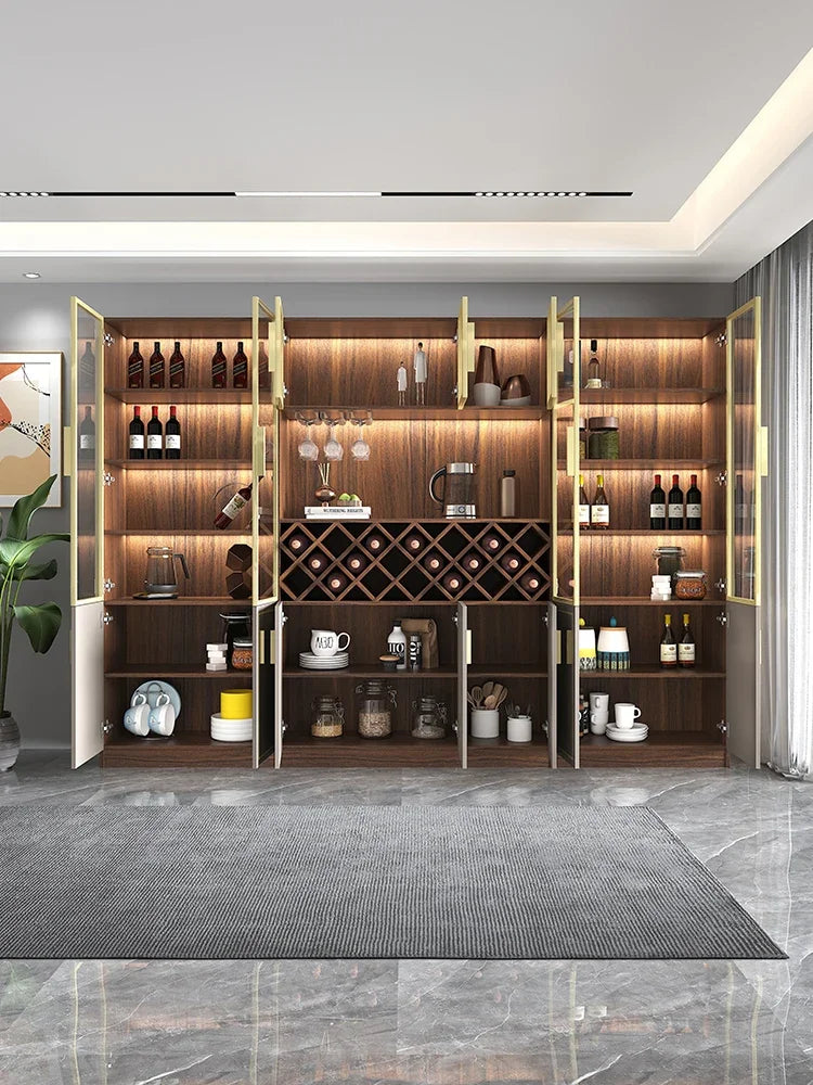 Solid wood wine cabinet glass door display living room high-end wall red wine high cabinet combination