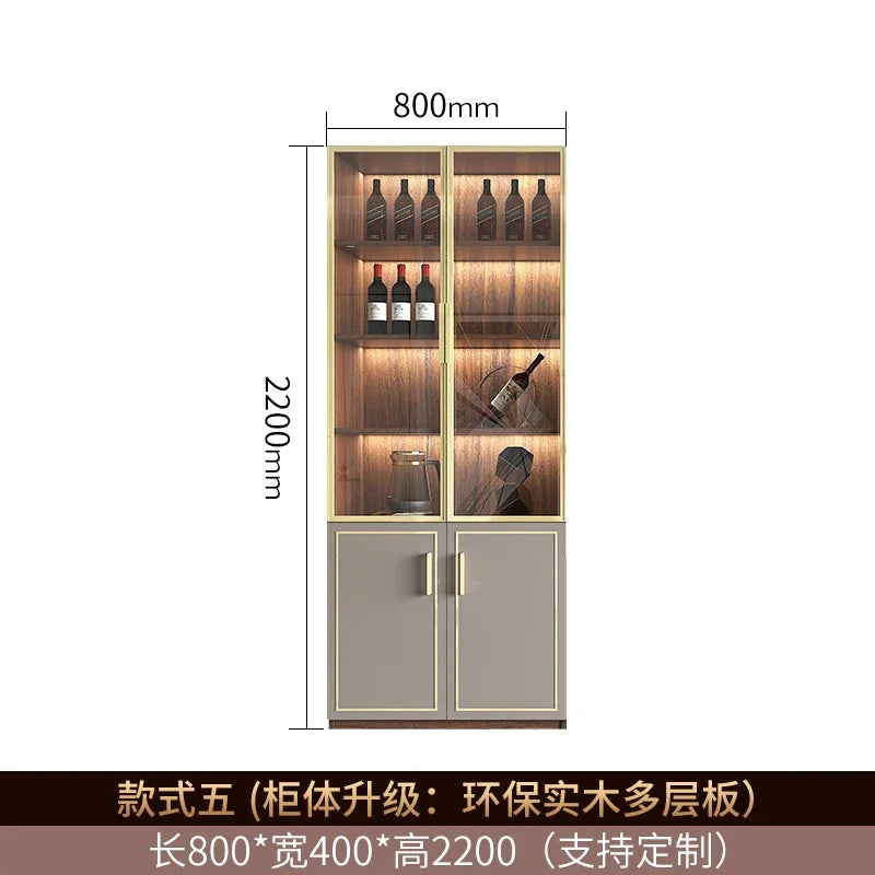 Solid wood wine cabinet glass door display living room high-end wall red wine high cabinet combination