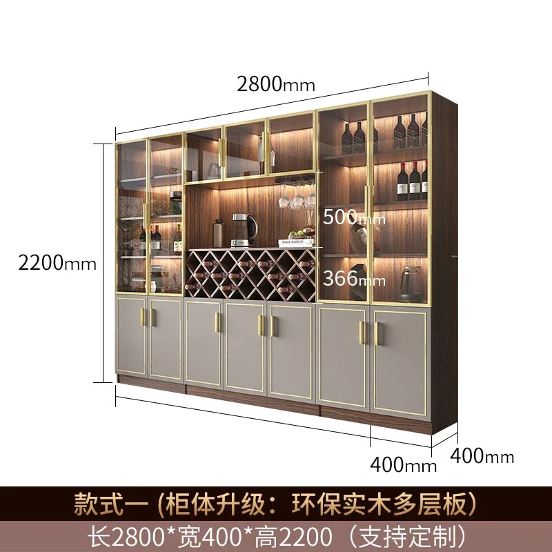 Solid wood wine cabinet glass door display living room high-end wall red wine high cabinet combination