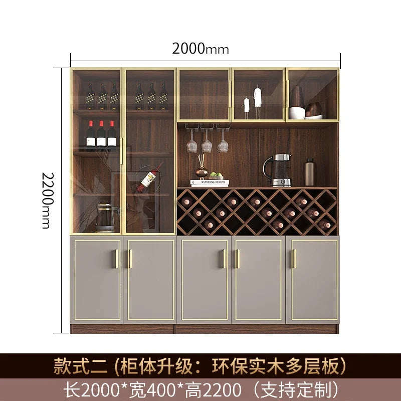 Solid wood wine cabinet glass door display living room high-end wall red wine high cabinet combination