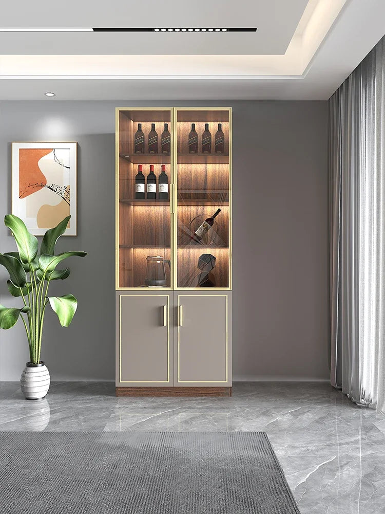 Solid wood wine cabinet glass door display living room high-end wall red wine high cabinet combination