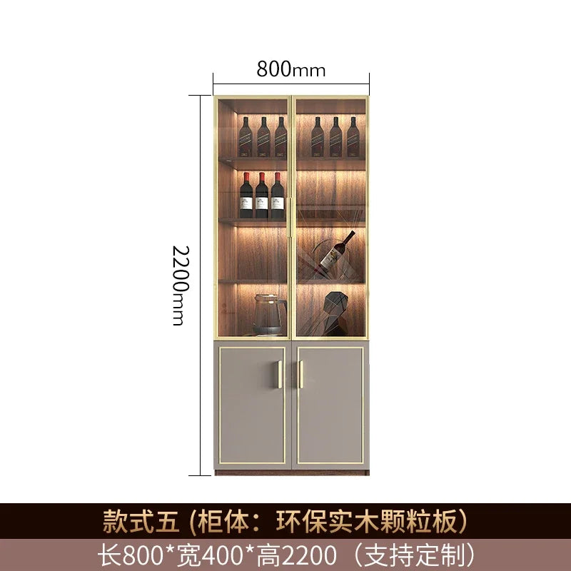 Solid wood wine cabinet glass door display living room high-end wall red wine high cabinet combination