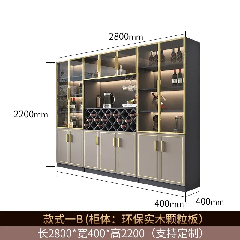 Solid wood wine cabinet glass door display living room high-end wall red wine high cabinet combination