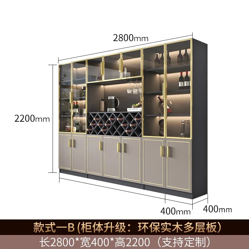 Solid wood wine cabinet glass door display living room high-end wall red wine high cabinet combination