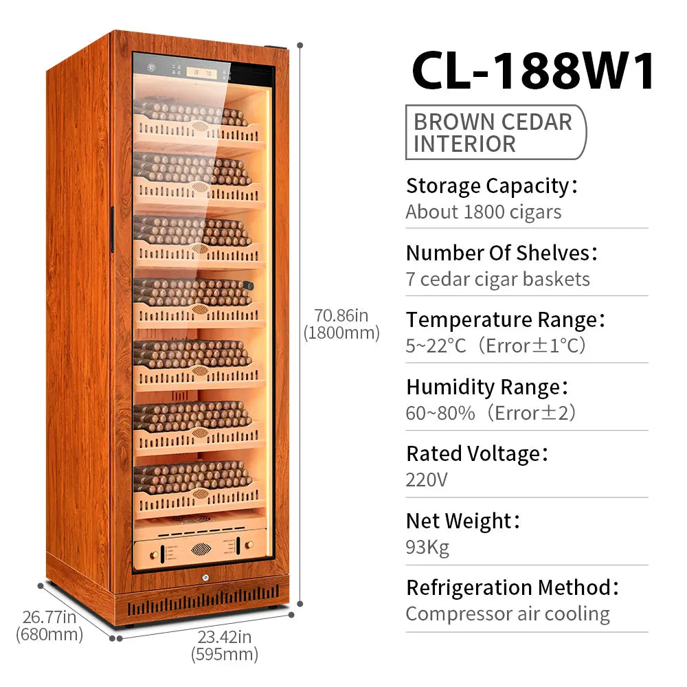 Spanish Cedar Wood Inner Cigar Humidor Electric Cooler Refrigerator Compressor 1600PCS Capacity Thermostatic Moisturizing 188W1