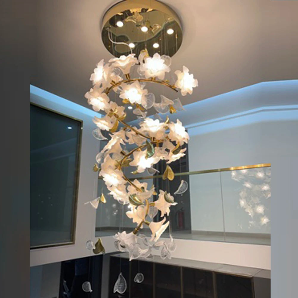 Spiral Design Copper Chandelier Modern Luxury Staircase Lighting AC110V 220V Home Decoration Plafonnier Villa Lamp