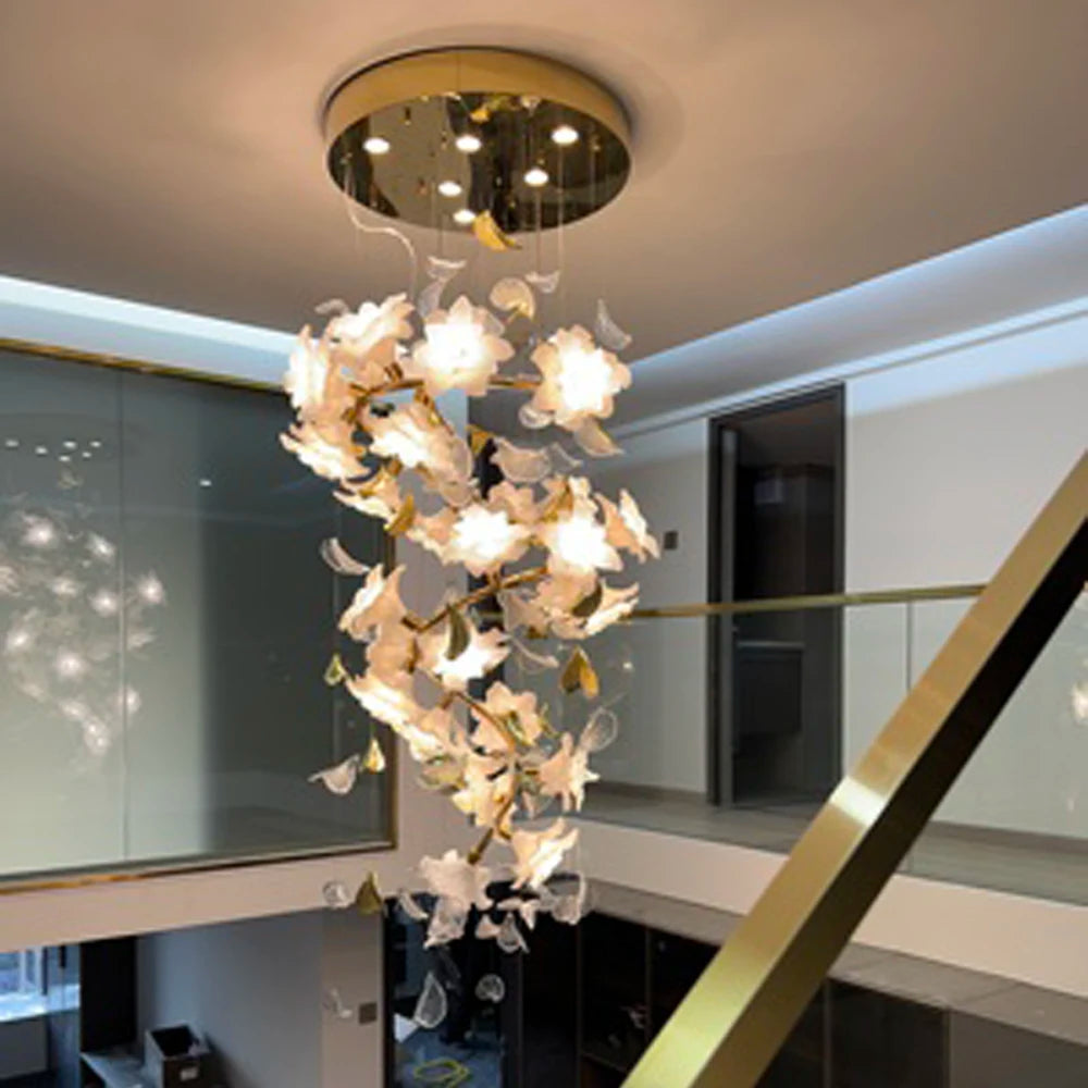 Spiral Design Copper Chandelier Modern Luxury Staircase Lighting AC110V 220V Home Decoration Plafonnier Villa Lamp