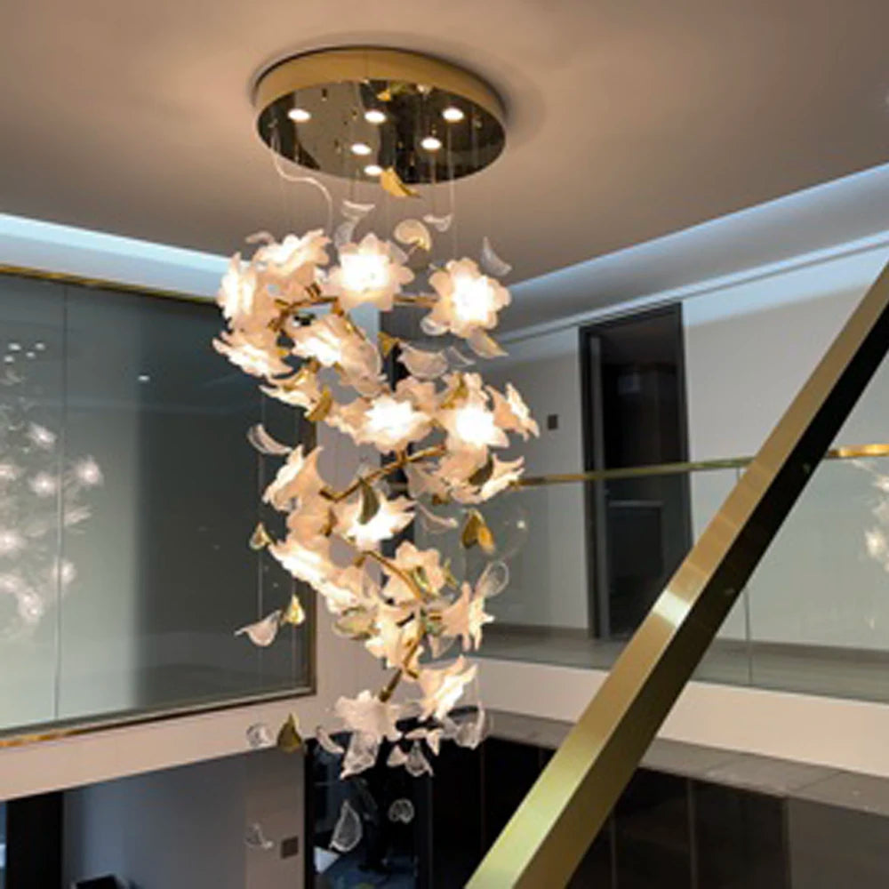 Spiral Design Copper Chandelier Modern Luxury Staircase Lighting AC110V 220V Home Decoration Plafonnier Villa Lamp