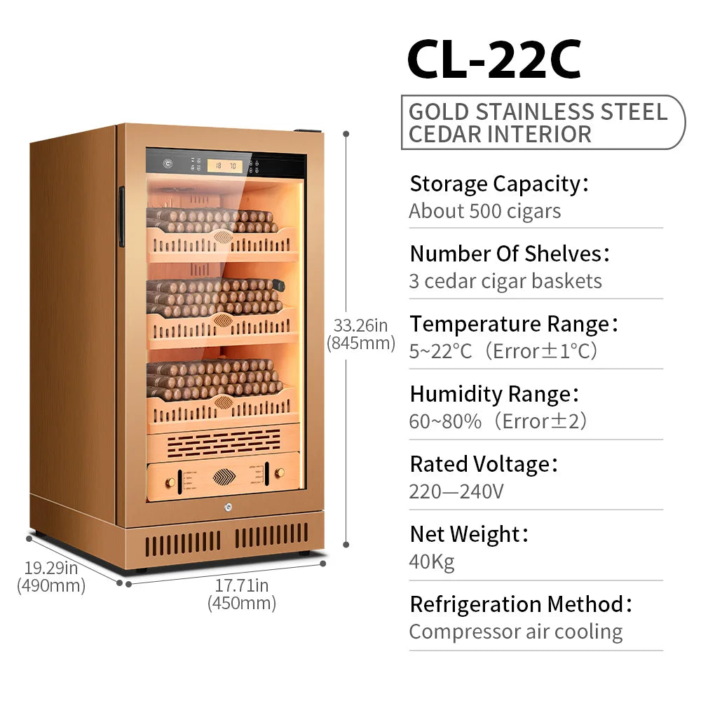 Stainless Steel Cigar Humidifier Cigar Cabinet Humidor Intelligent Electronic Constant Temperature Humidity Cedar Wood Inner 22C