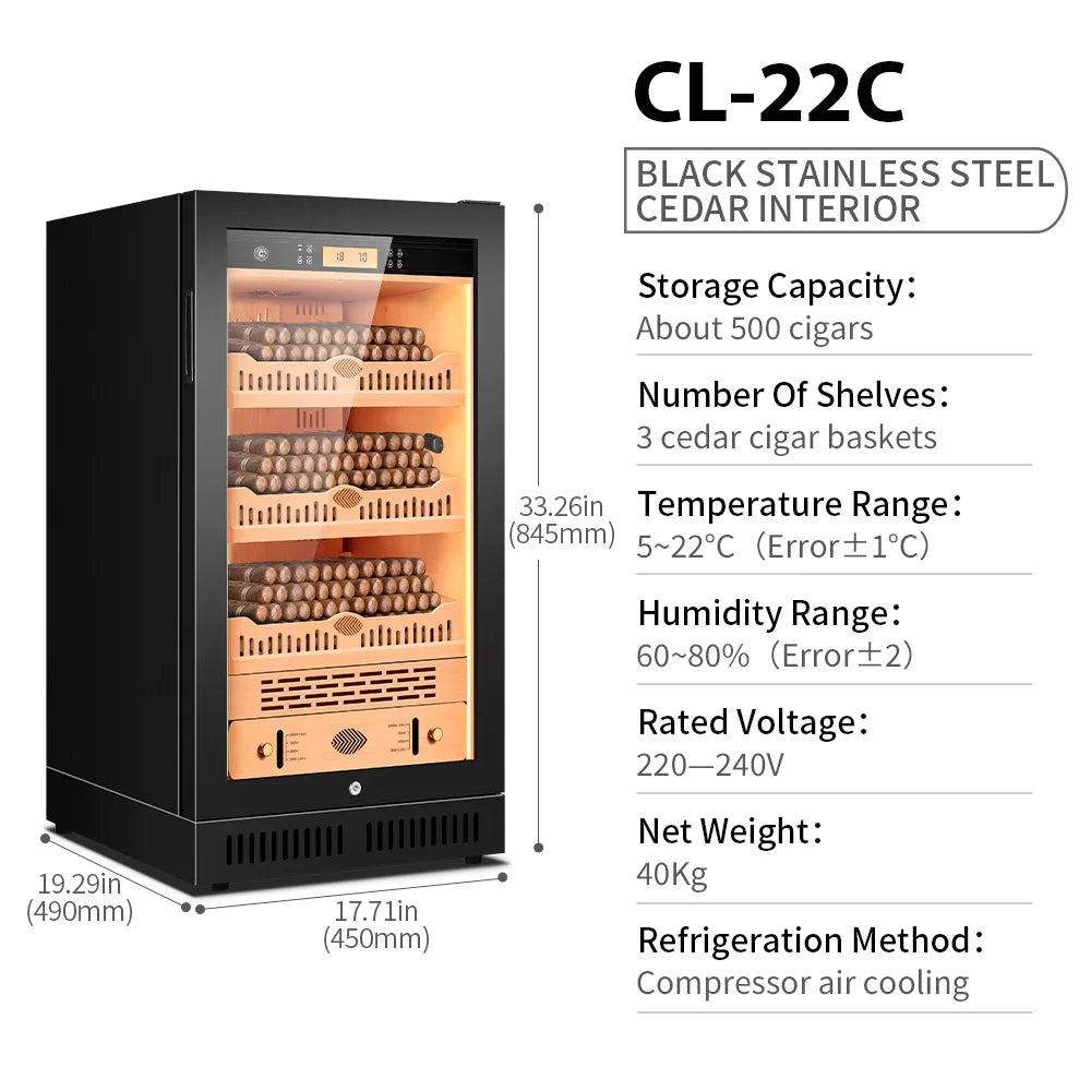 Stainless Steel Cigar Humidifier Cigar Cabinet Humidor Intelligent Electronic Constant Temperature Humidity Cedar Wood Inner 22C