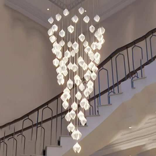 Stair Long Chandelier Light Luxury Living Room Duplex lustre Postmodern Designer Hotel Lobby Ceramic Petal Led Pendant Lights