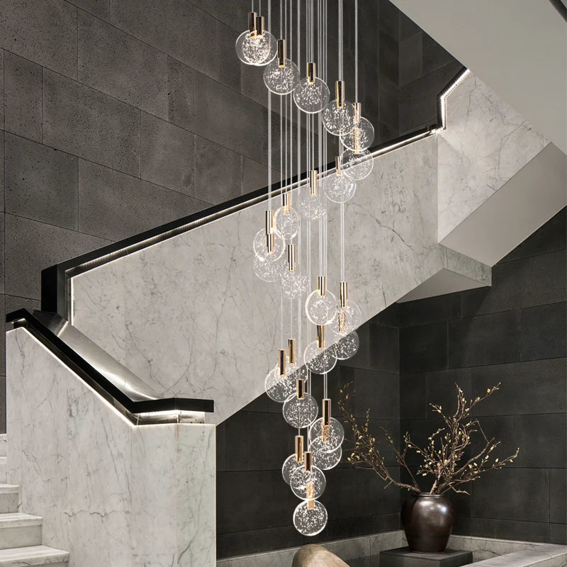 Stair light duplex floor chandelier simple restaurant hotel villa rotating post-modern light luxury crystal lamp