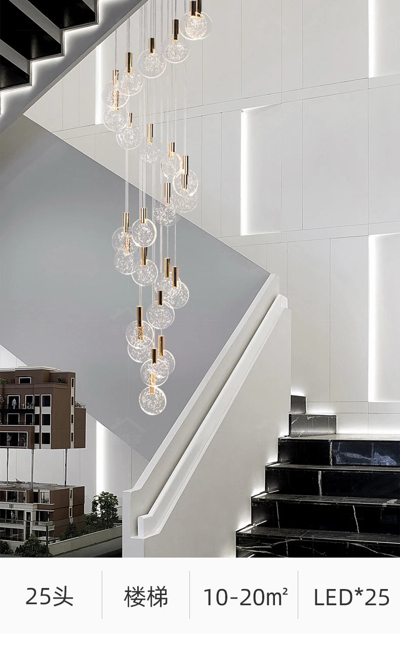 Stair light duplex floor chandelier simple restaurant hotel villa rotating post-modern light luxury crystal lamp