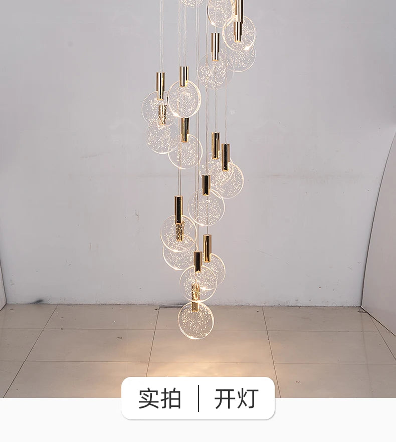 Stair light duplex floor chandelier simple restaurant hotel villa rotating post-modern light luxury crystal lamp