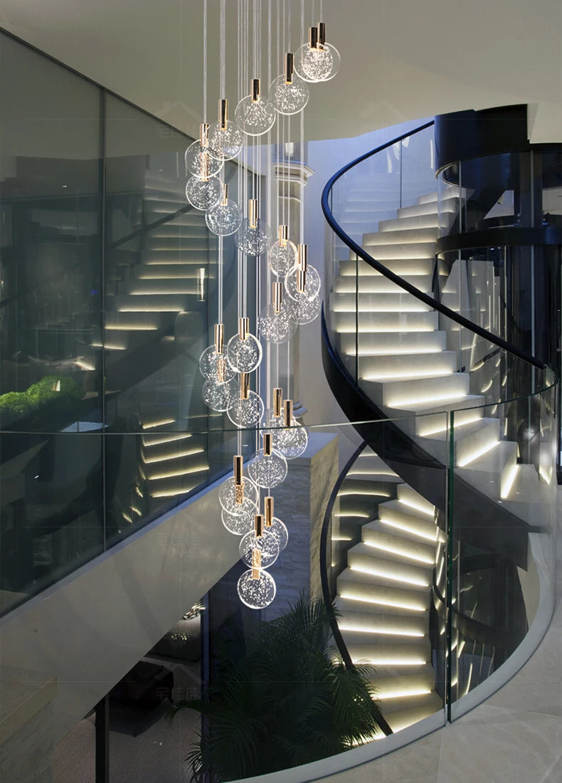 Stair light duplex floor chandelier simple restaurant hotel villa rotating post-modern light luxury crystal lamp