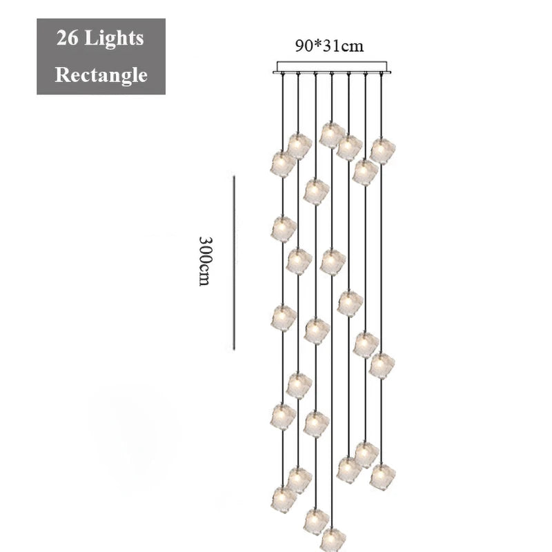 Staircase LED chandelier simple loft Nordic villa duplex creative light luxury spiral staircase glass ice long chandelier