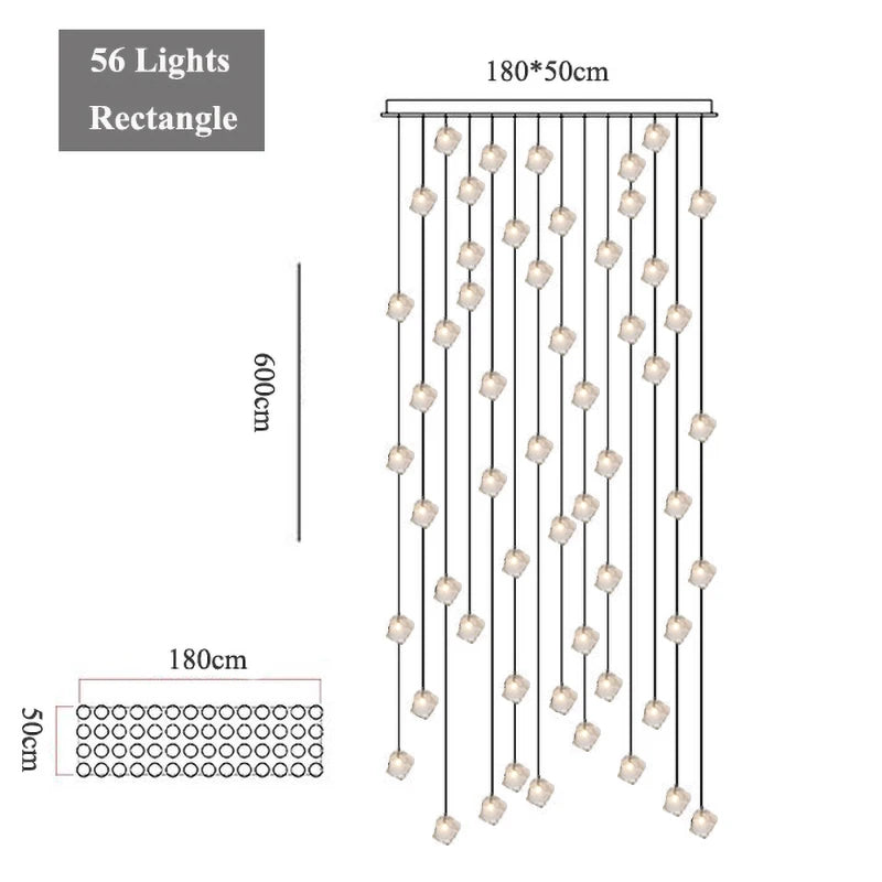 Staircase LED chandelier simple loft Nordic villa duplex creative light luxury spiral staircase glass ice long chandelier