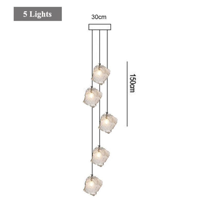 Staircase LED chandelier simple loft Nordic villa duplex creative light luxury spiral staircase glass ice long chandelier