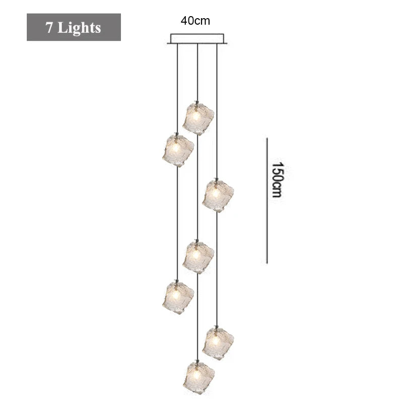 Staircase LED chandelier simple loft Nordic villa duplex creative light luxury spiral staircase glass ice long chandelier