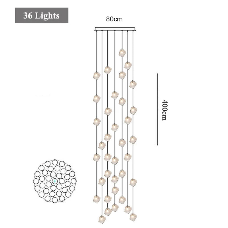 Staircase LED chandelier simple loft Nordic villa duplex creative light luxury spiral staircase glass ice long chandelier