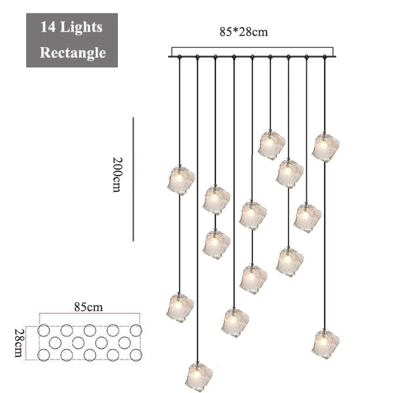 Staircase LED chandelier simple loft Nordic villa duplex creative light luxury spiral staircase glass ice long chandelier