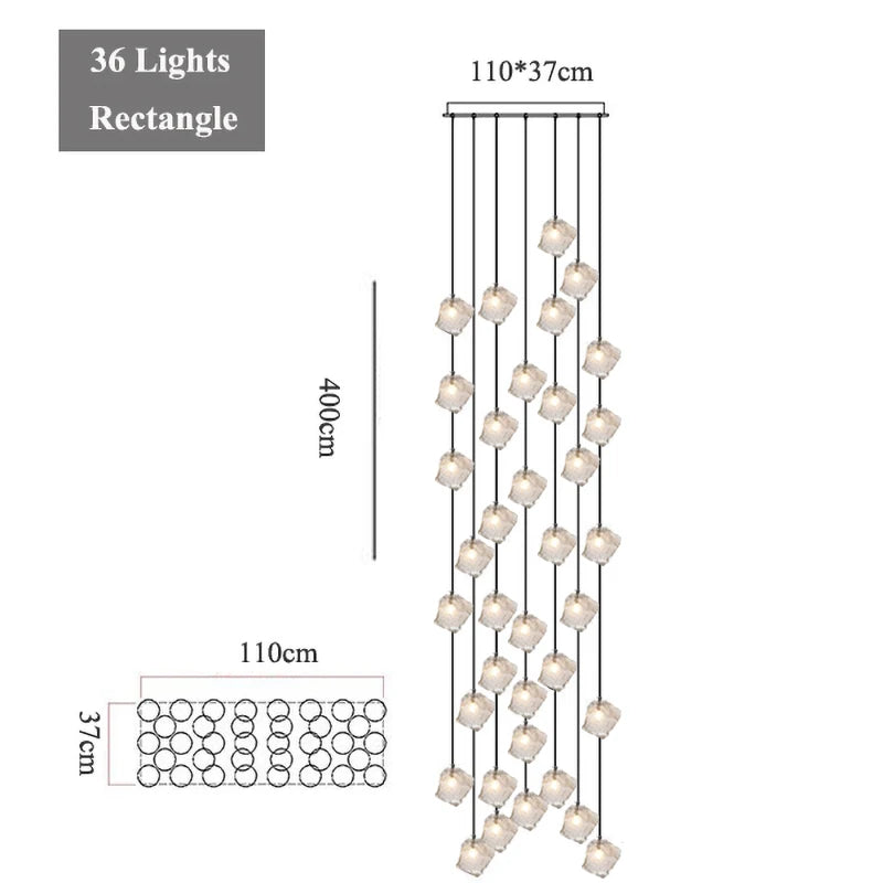 Staircase LED chandelier simple loft Nordic villa duplex creative light luxury spiral staircase glass ice long chandelier