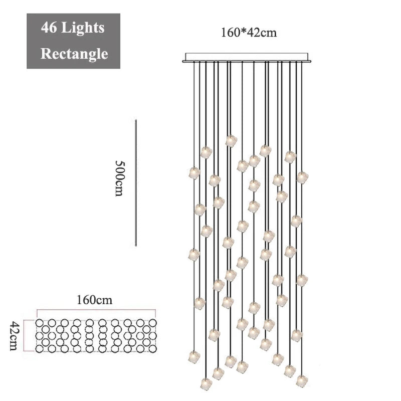 Staircase LED chandelier simple loft Nordic villa duplex creative light luxury spiral staircase glass ice long chandelier