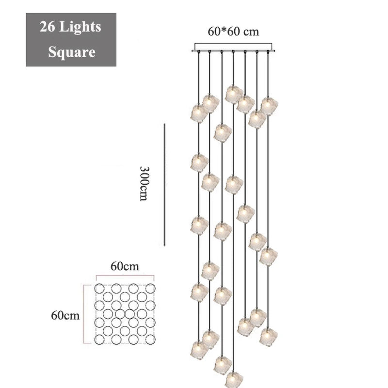 Staircase LED chandelier simple loft Nordic villa duplex creative light luxury spiral staircase glass ice long chandelier