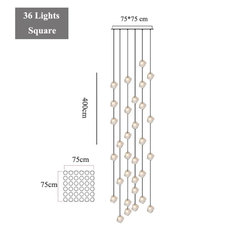 Staircase LED chandelier simple loft Nordic villa duplex creative light luxury spiral staircase glass ice long chandelier