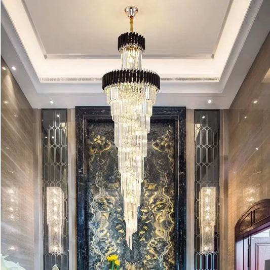 Staircase chandelier crystal hotel lobby chandelier living room chandelier rotating villa hall light luxury long Chandelier