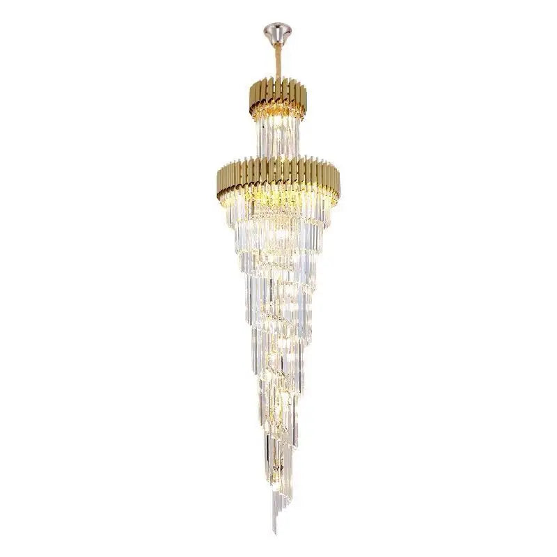 Staircase chandelier crystal hotel lobby chandelier living room chandelier rotating villa hall light luxury long Chandelier