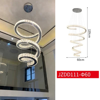 Stairwell Modern LED Chandeliers Villa Spiral Stair Long Crystal Chandelier Lighting Hotel Lobby Decoration Crystal Hanging Lamp