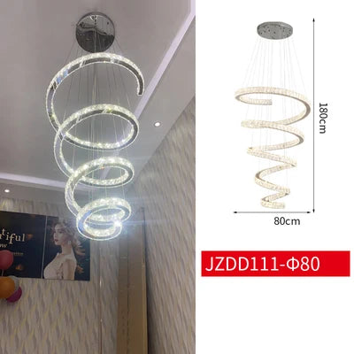 Stairwell Modern LED Chandeliers Villa Spiral Stair Long Crystal Chandelier Lighting Hotel Lobby Decoration Crystal Hanging Lamp