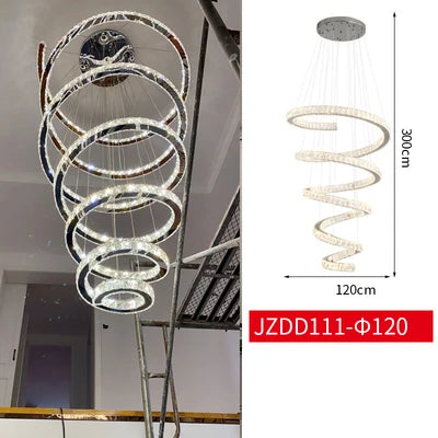 Stairwell Modern LED Chandeliers Villa Spiral Stair Long Crystal Chandelier Lighting Hotel Lobby Decoration Crystal Hanging Lamp