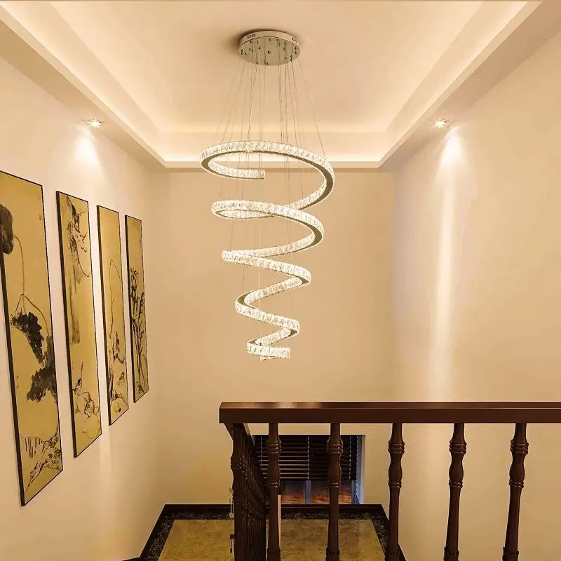 Stairwell Modern LED Chandeliers Villa Spiral Stair Long Crystal Chandelier Lighting Hotel Lobby Decoration Crystal Hanging Lamp