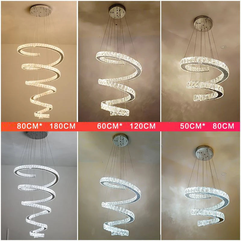 Stairwell Modern LED Chandeliers Villa Spiral Stair Long Crystal Chandelier Lighting Hotel Lobby Decoration Crystal Hanging Lamp