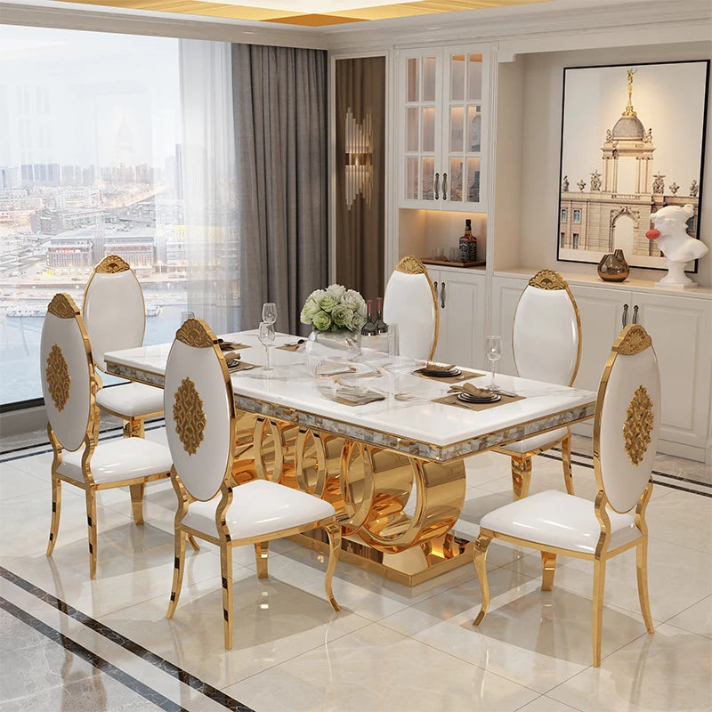 Stone Plate Dining Tables and Chairs Set Simple Rectangular Dining Table Home Mild Luxury Marble Dining Table