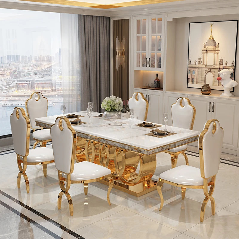 Stone Plate Dining Tables and Chairs Set Simple Rectangular Dining Table Home Mild Luxury Marble Dining Table