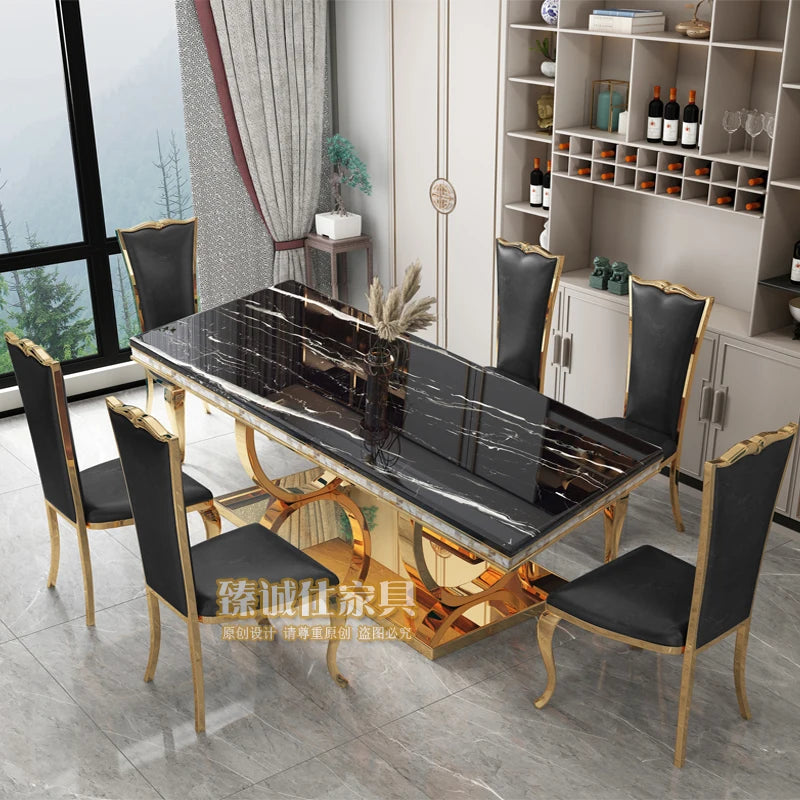 Stone Plate Dining Tables and Chairs Set Simple Rectangular Dining Table Home Mild Luxury Marble Dining Table