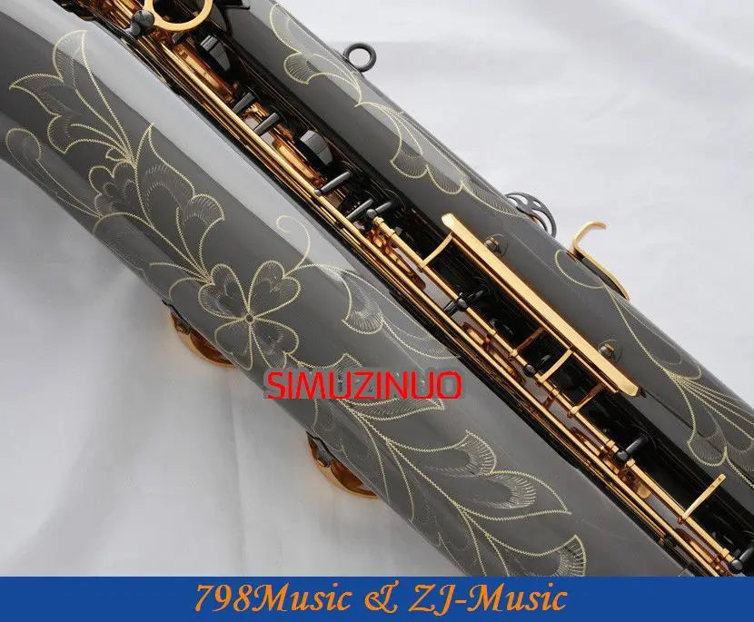 Support Professional Black Nickel Gold Baritone Saxophone Sax High F# W/Leather Case