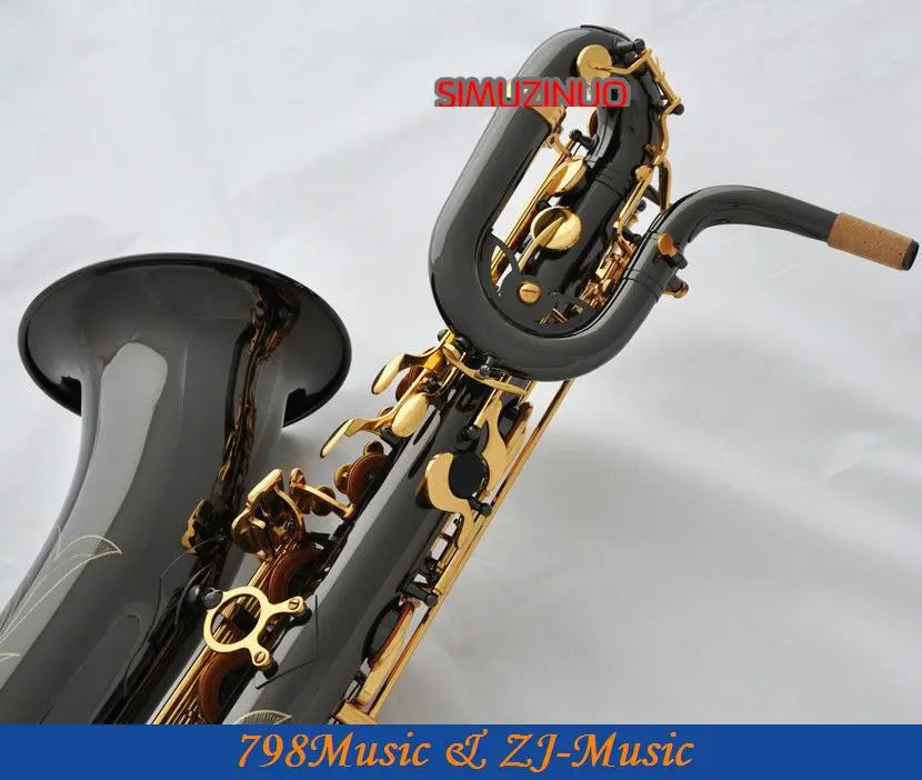 Support Professional Black Nickel Gold Baritone Saxophone Sax High F# W/Leather Case