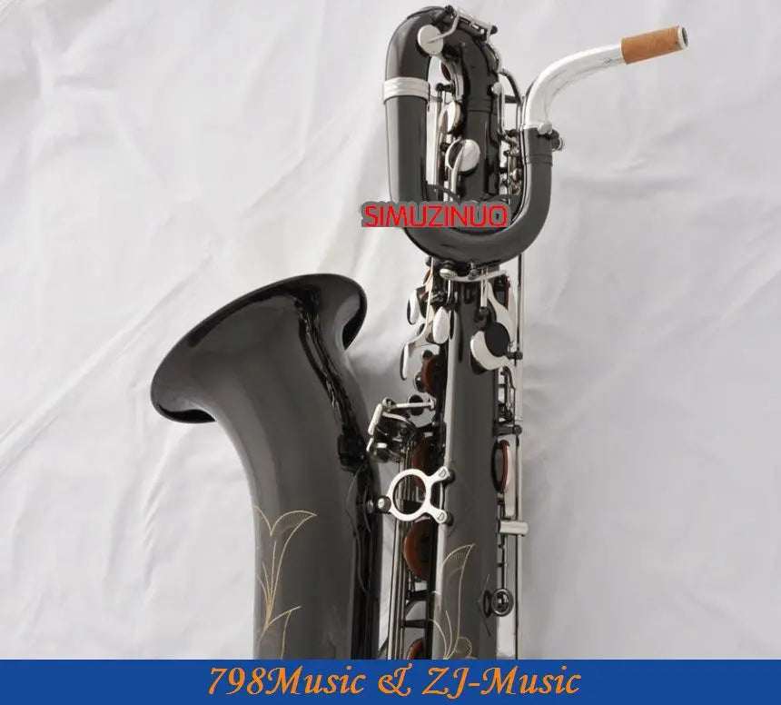 Support Professional Black Nickel Silver AND Gold Bell Baritone Saxophone Sax High F# W/Leather Case