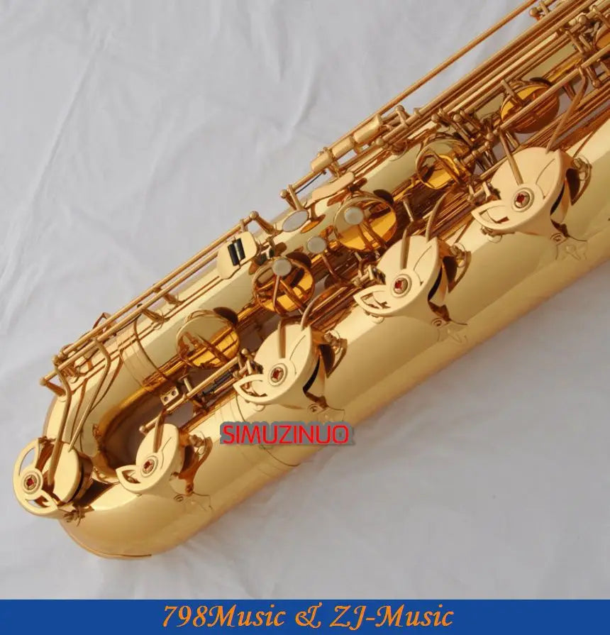 Support Professional Gold Baritone Saxophone Sax High F# W/Leather Case-Abalone Buttons