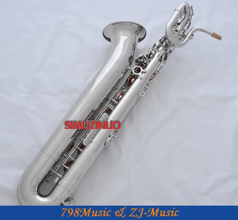 Support Professional Nickel Plated Baritone Saxophone Sax High F# W/Leather Case-Abalone Buttons