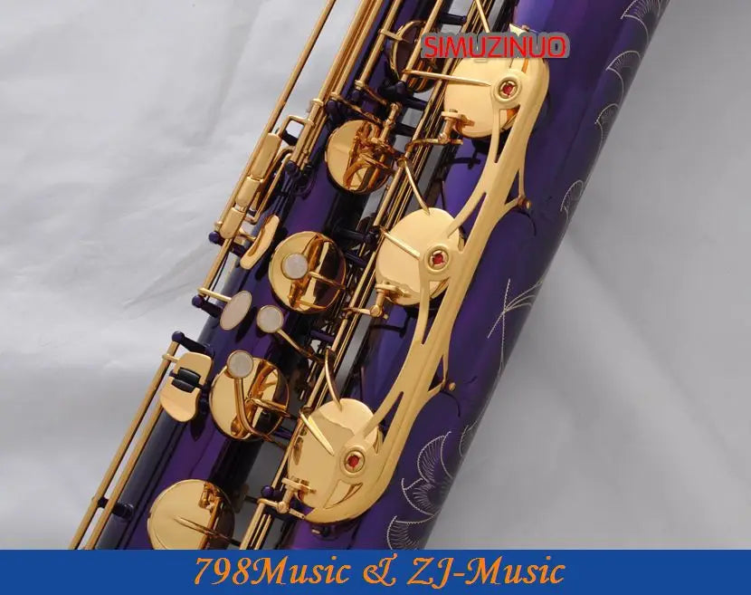 Support Professional Purple and Gold Baritone Saxophone Sax High F# W/Leather Case