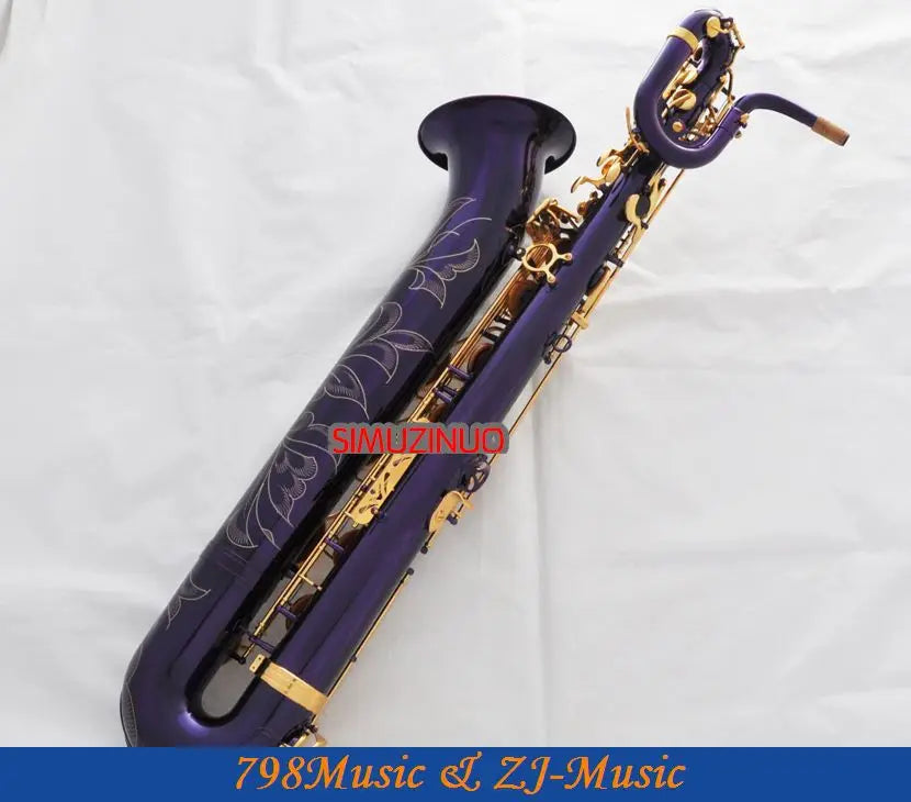 Support Professional Purple and Gold Baritone Saxophone Sax High F# W/Leather Case