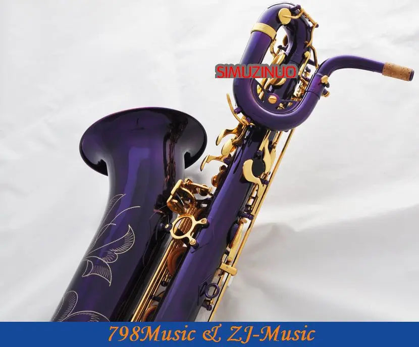 Support Professional Purple and Gold Baritone Saxophone Sax High F# W/Leather Case