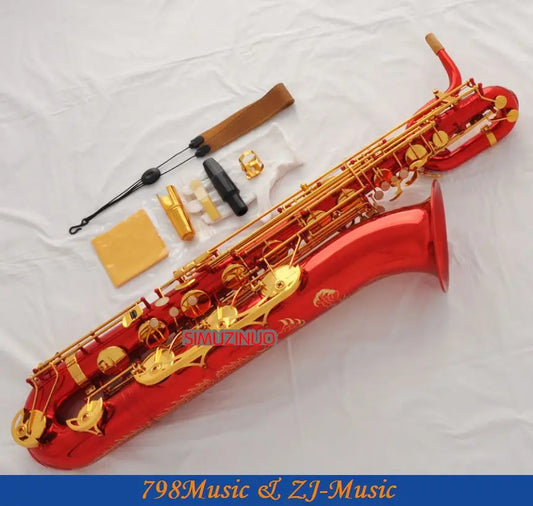 Support Professional Red Lacquer and Lacquer Gold Baritone Saxophone Sax High F# W/Leather Case